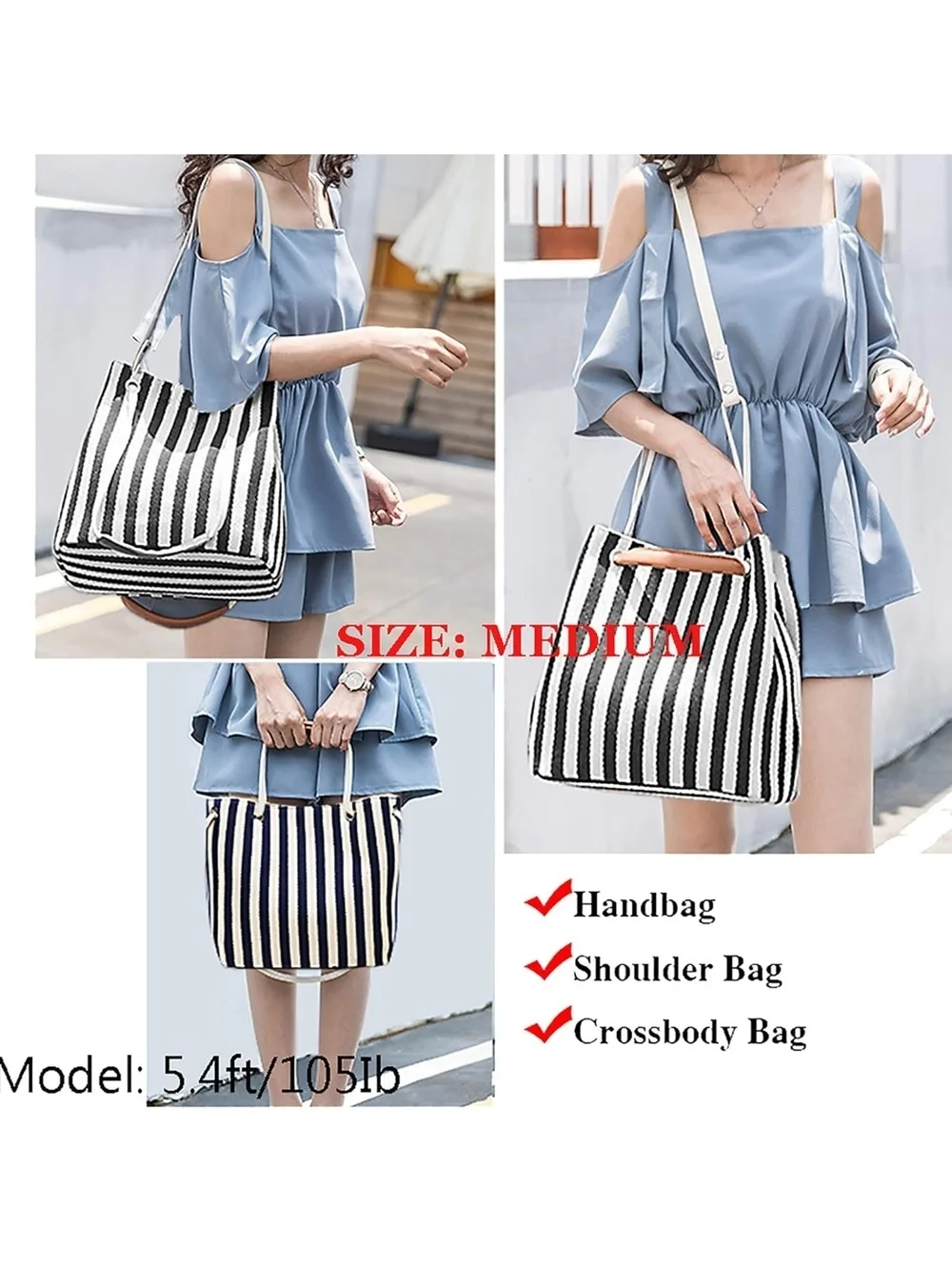 Striped Black & White Drawstring Bucket Bag